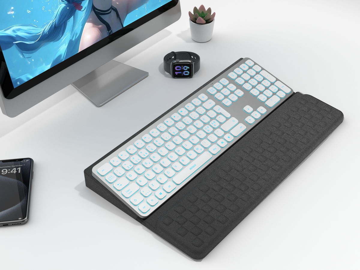 Ergonomisk håndleddsstøtte og tastaturstativ