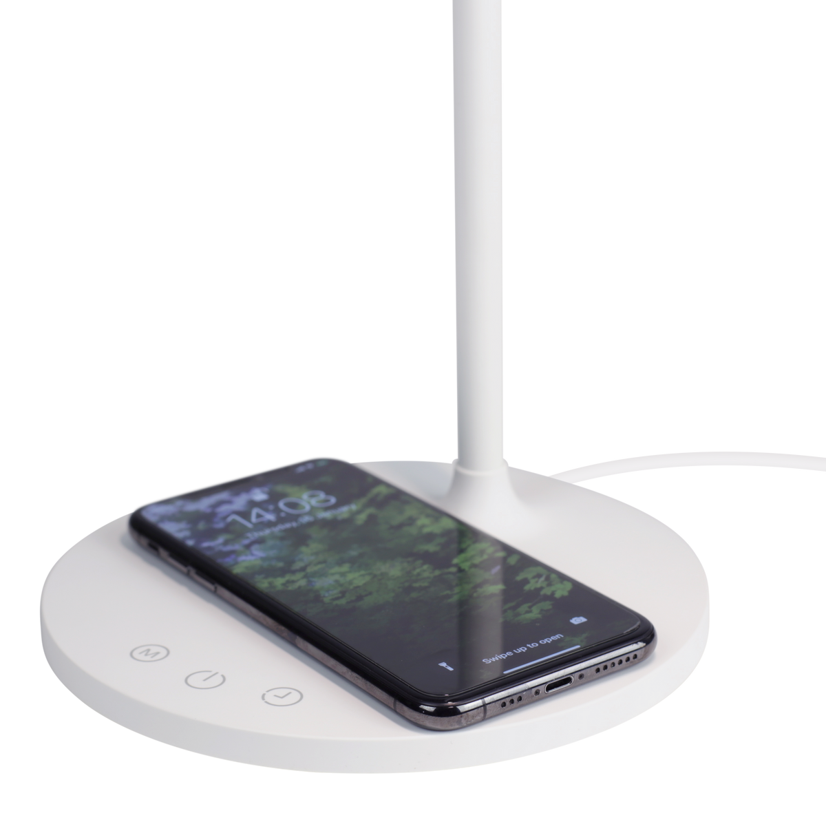 LED-skrivebordslampe med trådløs lading – dimbar, 3 lysfarger, hvit