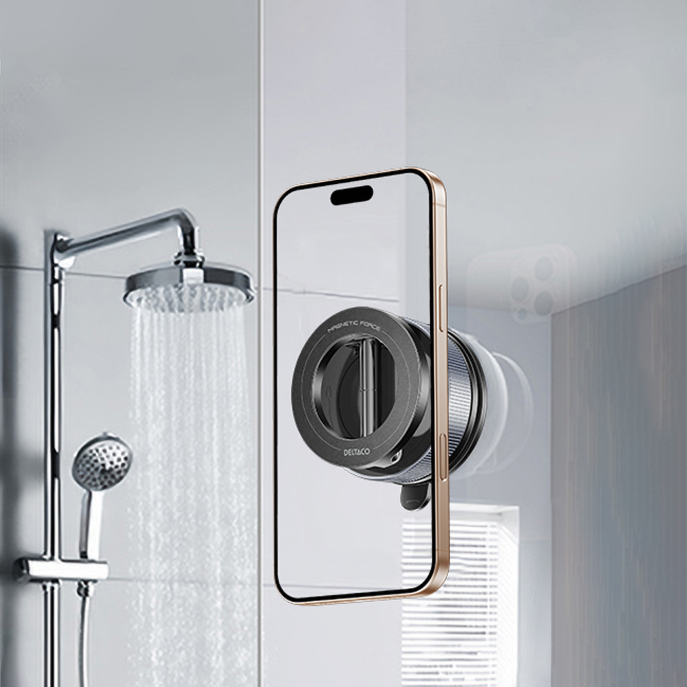 Magnetisk mobilholder med sugefot – justerbar, for skrivebord, kjøkken og bil, sort