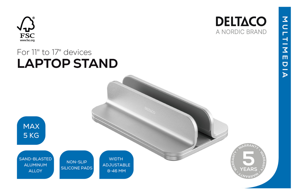 Vertikalt laptopstativ i aluminium